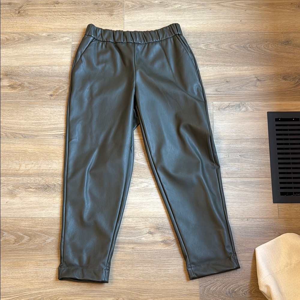 Olive Green Faux Leather Ankle Pants